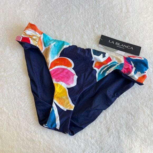 La Blanca Other - La Blanca Navy Blue Floral Cheeky Bikini Bottoms 12 NEW